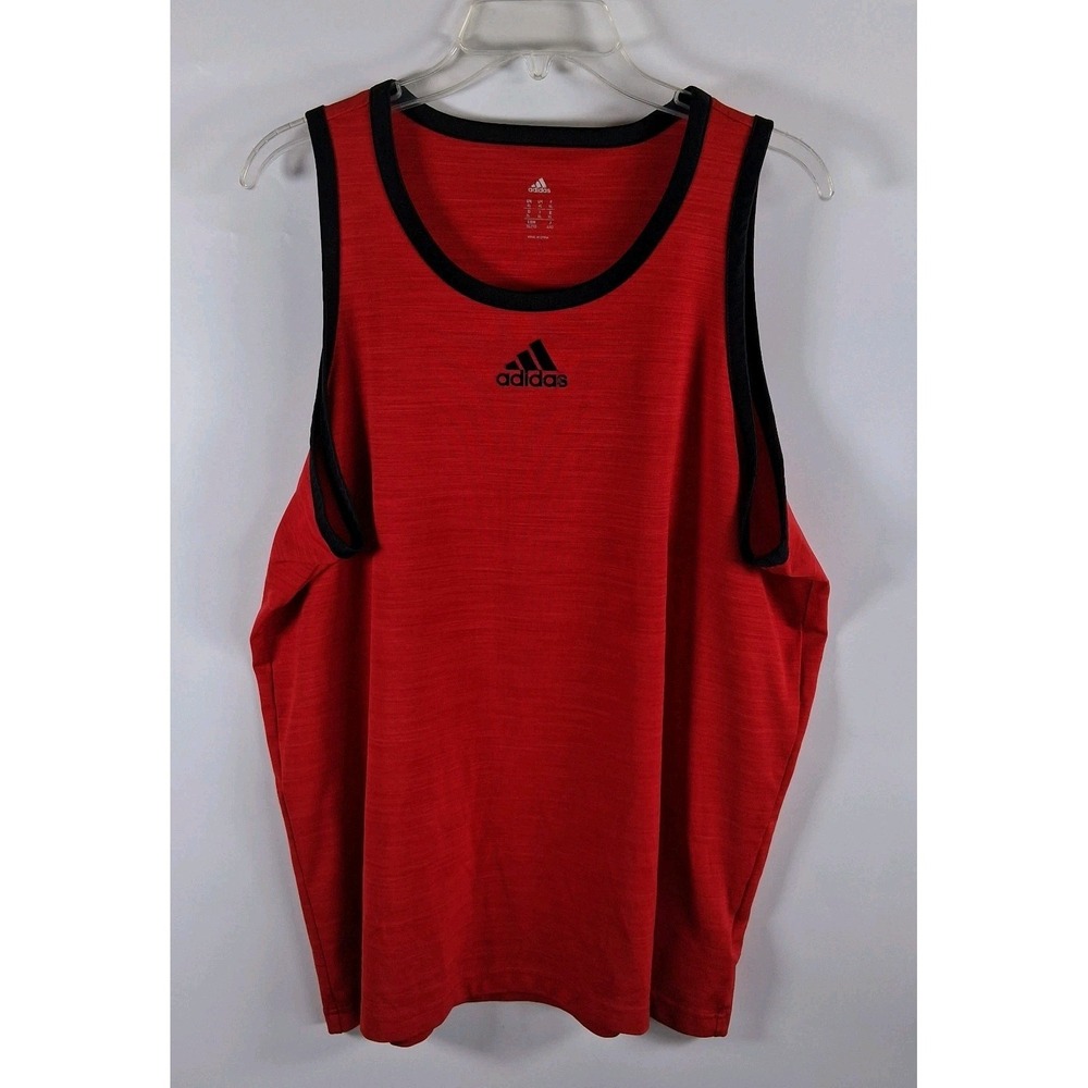 Adidas Men's XL Training Muscle Shirt Tank Top  Heathered Red Black Thick Trim